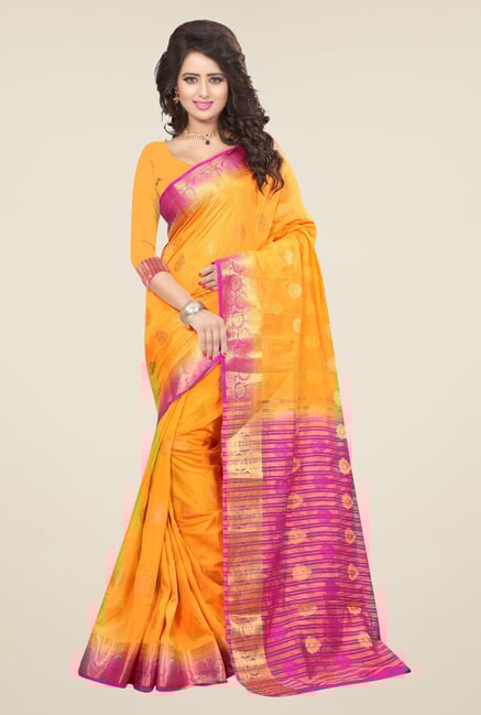 Triveni Appealing Yellow Nylon Art Silk Saree Triveni Appealing Yellow Nylon Art Silk Saree