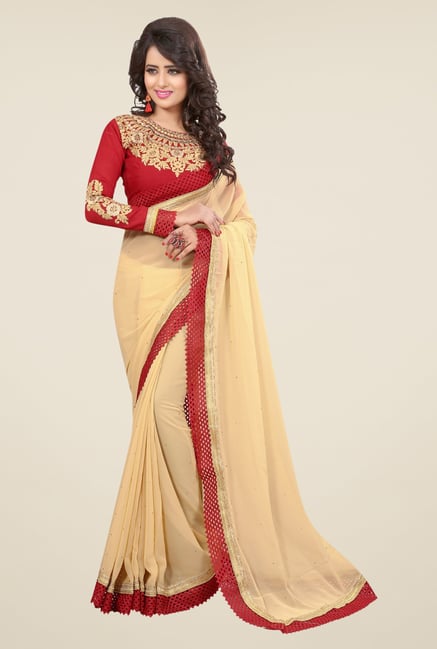 Triveni Beautiful Beige Faux Georgette Saree Triveni Beautiful Beige Faux Georgette Saree