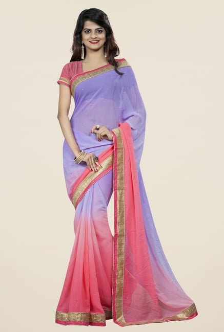 Triveni Amusing Peach & Violet Chiffon Saree Triveni Amusing Peach & Violet Chiffon Saree