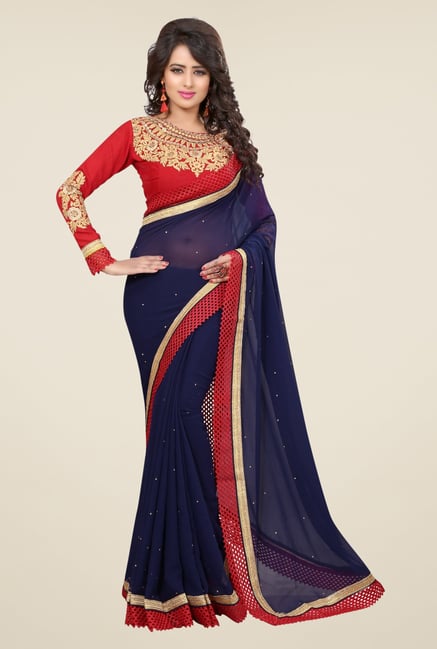 Triveni Charming Navy Faux Georgette Saree Triveni Charming Navy Faux Georgette Saree