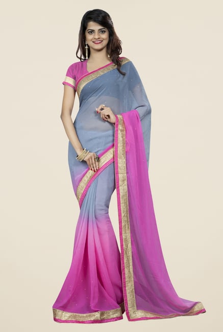 Triveni Chic Grey & Pink Chiffon Saree Triveni Chic Grey & Pink Chiffon Saree