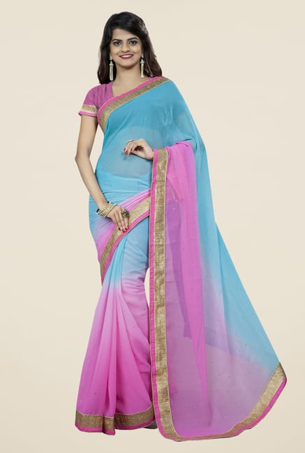 Triveni Fanciful Blue & Purple Chiffon Saree Triveni Fanciful Blue & Purple Chiffon Saree