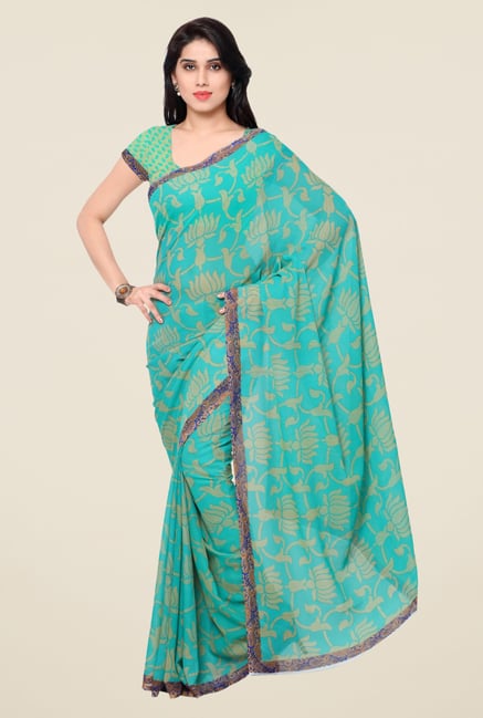 Triveni Fanciful Teal Faux Georgette Saree Triveni Fanciful Teal Faux Georgette Saree