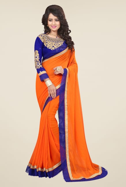 Triveni Graceful Orange Faux Georgette Saree Triveni Graceful Orange Faux Georgette Saree