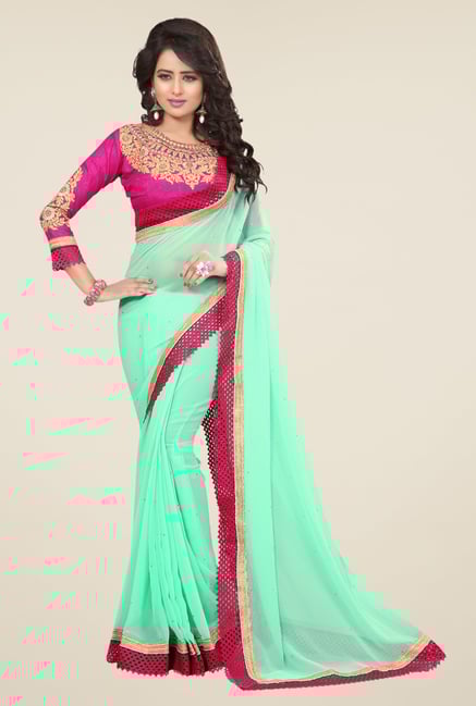 Triveni Elegant Aqua Faux Georgette Saree Triveni Elegant Aqua Faux Georgette Saree