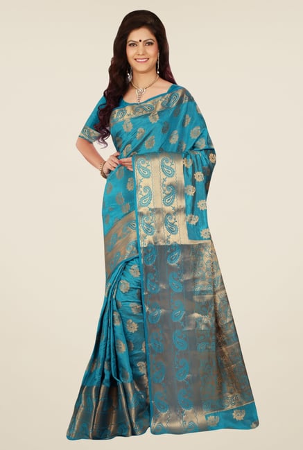 Triveni Pleasing Teal Tussar Silk Saree Triveni Pleasing Teal Tussar Silk Saree
