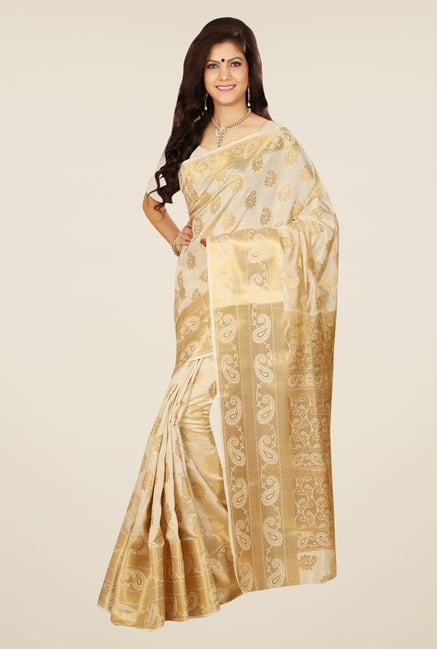 Triveni Charming Cream Tussar Silk Saree Triveni Charming Cream Tussar Silk Saree