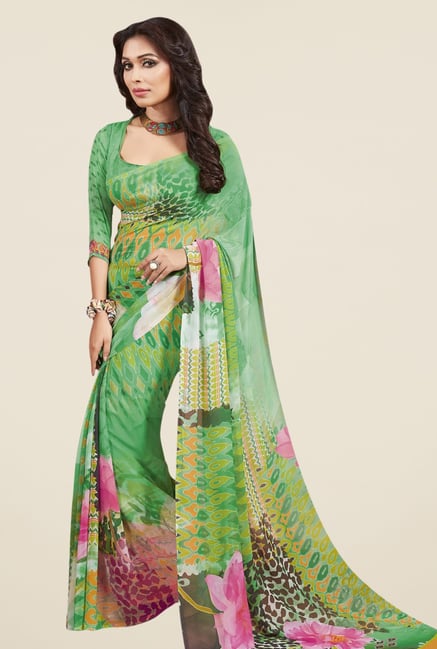 Triveni Trendy Green Faux Georgette Saree Triveni Trendy Green Faux Georgette Saree
