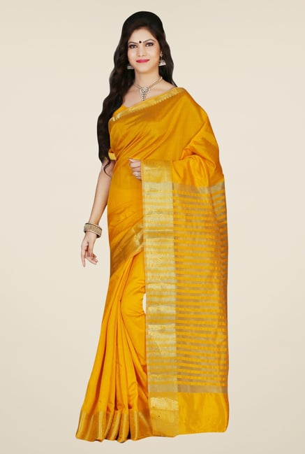 Triveni Amiable Yellow Tussar Silk Saree Triveni Amiable Yellow Tussar Silk Saree