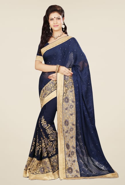 Triveni Cute Navy Brasso Georgette Saree Triveni Cute Navy Brasso Georgette Saree