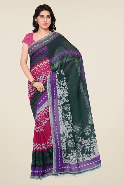 Triveni Smart Magenta & Green Faux Georgette Saree Triveni Smart Magenta & Green Faux Georgette Saree