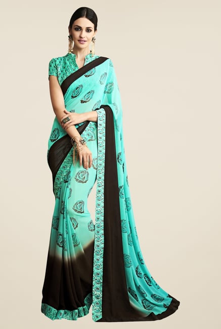 Triveni Lovely Turquoise Printed Faux Georgette Saree Triveni Lovely Turquoise Printed Faux Georgette Saree