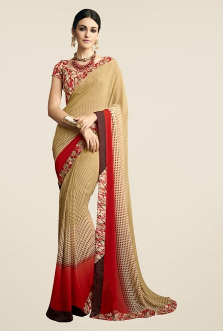 Triveni Striking Beige Printed Faux Georgette Saree Triveni Striking Beige Printed Faux Georgette Saree