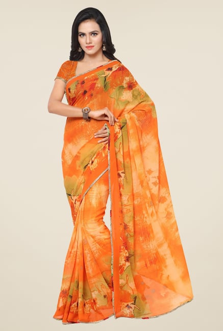 Triveni Amusing Orange Printed Faux Georgette Saree Triveni Amusing Orange Printed Faux Georgette Saree