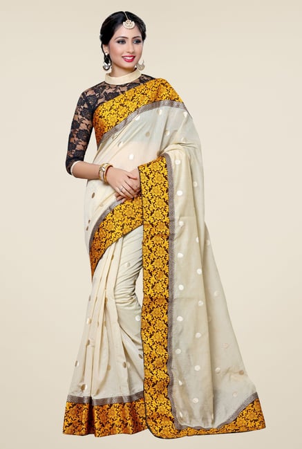 Triveni Elite Cream Chanderi Silk Saree Triveni Elite Cream Chanderi Silk Saree