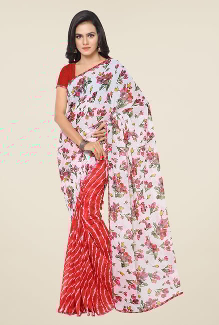 Triveni Attractive Red & White Printed Faux Georgette Saree Triveni Attractive Red & White Printed Faux Georgette Saree