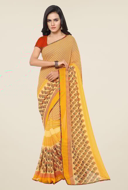Triveni Cute Yellow Printed Faux Georgette Saree Triveni Cute Yellow Printed Faux Georgette Saree