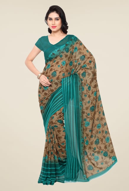 Triveni Fashionable Beige & Green Faux Georgette Saree Triveni Fashionable Beige & Green Faux Georgette Saree