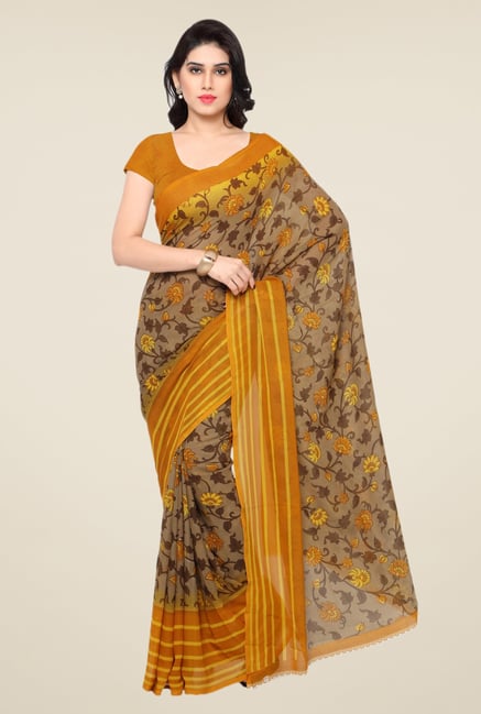 Triveni Fanciful Beige & Mustard Faux Georgette Saree Triveni Fanciful Beige & Mustard Faux Georgette Saree