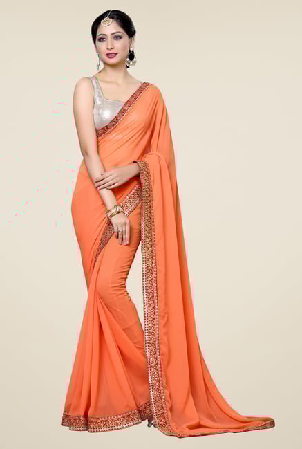 Triveni Majestic Orange Faux Georgette Saree Triveni Majestic Orange Faux Georgette Saree