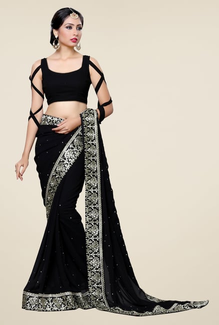 Triveni Fashionable Black Faux Georgette Saree Triveni Fashionable Black Faux Georgette Saree