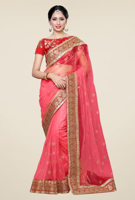 Triveni Entrancing Peach Net Art Silk Saree Triveni Entrancing Peach Net Art Silk Saree