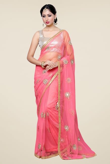 Triveni Evoking Pink Net Saree Triveni Evoking Pink Net Saree