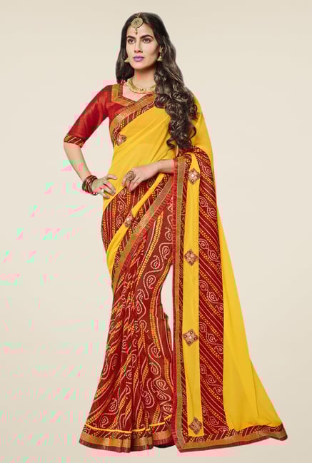 Triveni Graceful Red & Yellow Faux Georgette Saree Triveni Graceful Red & Yellow Faux Georgette Saree