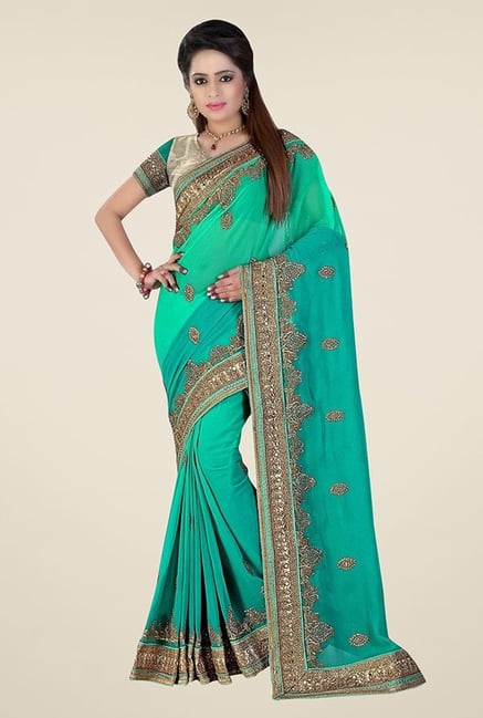 Triveni Stunning Green Faux Georgette Saree Triveni Stunning Green Faux Georgette Saree