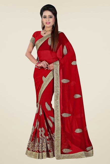 Triveni Magnificent Red Faux Georgette Saree Triveni Magnificent Red Faux Georgette Saree