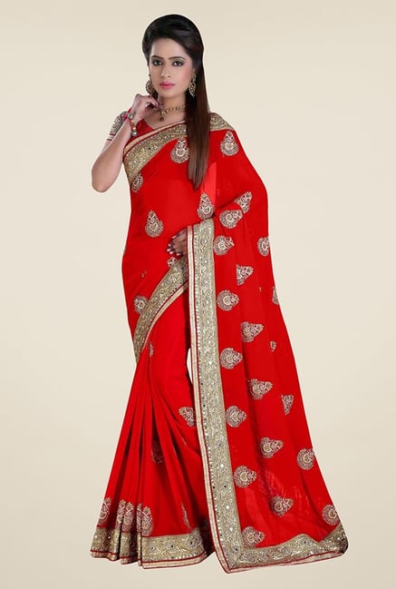 Triveni Glamorous Red Faux Georgette Saree Triveni Glamorous Red Faux Georgette Saree