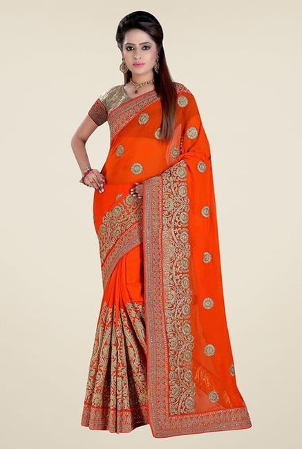 Triveni Marvelous Orange Faux Georgette Saree Triveni Marvelous Orange Faux Georgette Saree