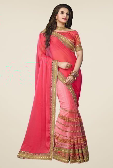 Triveni Beautiful Peach Chiffon Net Saree Triveni Beautiful Peach Chiffon Net Saree