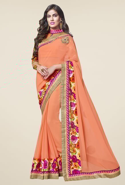 Triveni Stylish Peach Faux Georgette Saree Triveni Stylish Peach Faux Georgette Saree