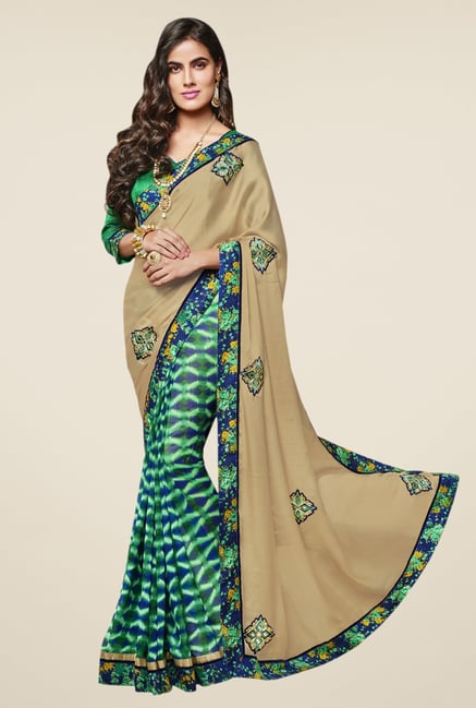 Triveni Delightful Green & Beige Chiffon Georgette Saree Triveni Delightful Green & Beige Chiffon Georgette Saree