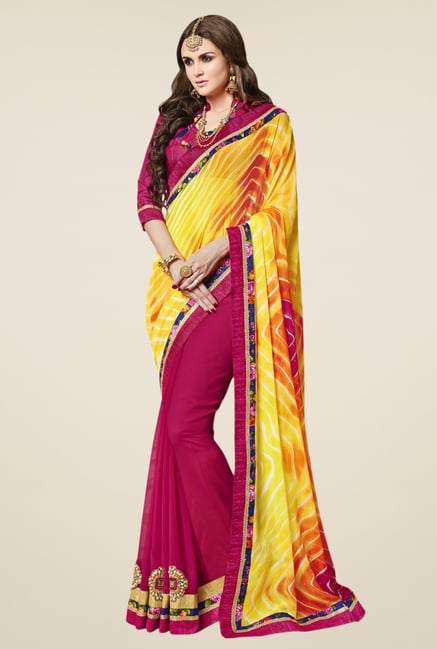 Triveni Amiable Magenta & Yellow Faux Georgette Saree Triveni Amiable Magenta & Yellow Faux Georgette Saree