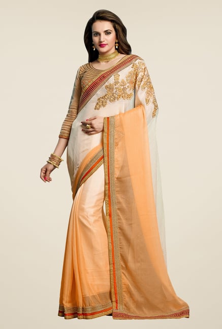 Triveni Smart Peach & Off White Chiffon Saree Triveni Smart Peach & Off White Chiffon Saree