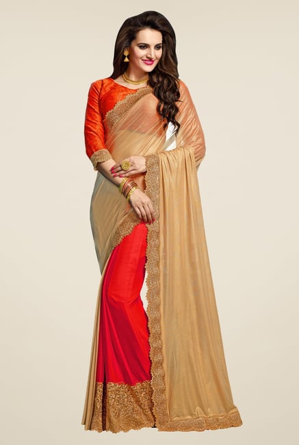 Triveni Pleasing Red & Beige Chiffon Saree Triveni Pleasing Red & Beige Chiffon Saree