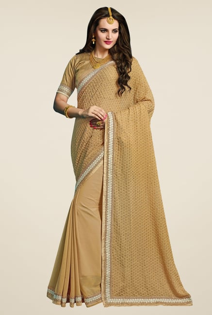 Triveni Lovely Beige Georgette Net Saree Triveni Lovely Beige Georgette Net Saree