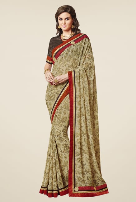 Triveni Beige Faux Georgette Saree Triveni Beige Faux Georgette Saree