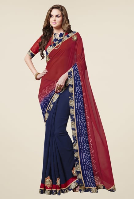 Triveni Scenic Navy & Maroon Faux Georgette Saree Triveni Scenic Navy & Maroon Faux Georgette Saree