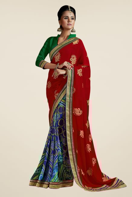 Triveni Admirable Blue & Red Faux Georgette Saree Triveni Admirable Blue & Red Faux Georgette Saree
