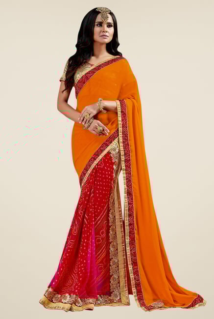 Triveni Astounding Red & Orange Faux Georgette Saree Triveni Astounding Red & Orange Faux Georgette Saree