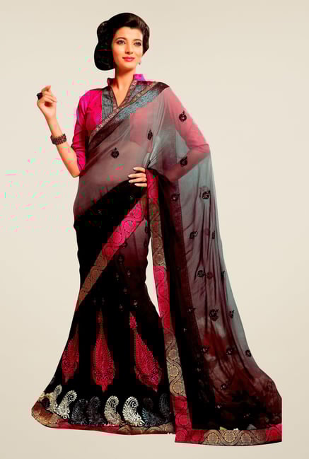 Triveni Glamorous Black & Grey Faux Georgette Lehenga Saree Triveni Glamorous Black & Grey Faux Georgette Lehenga Saree