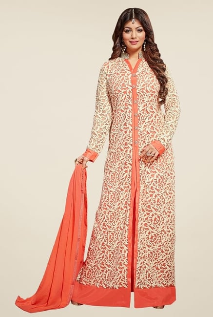 Triveni Admirable Peach & Off White Dress Material Triveni Admirable Peach & Off White Dress Material