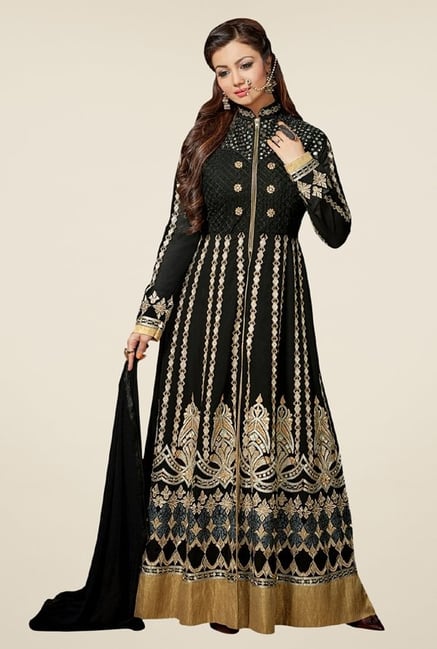 Triveni Alluring Black Faux Georgette Dress Material Triveni Alluring Black Faux Georgette Dress Material