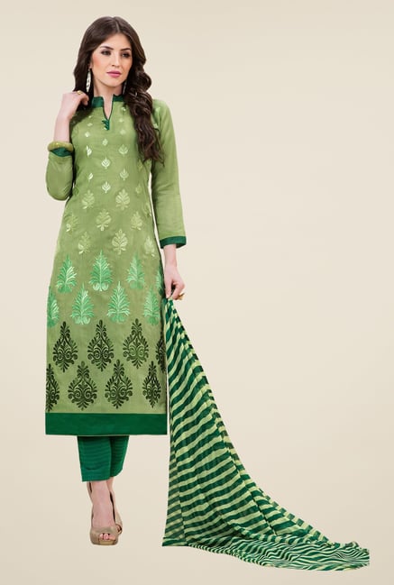 Triveni Scenic Green Chanderi Cotton Dress Material Triveni Scenic Green Chanderi Cotton Dress Material