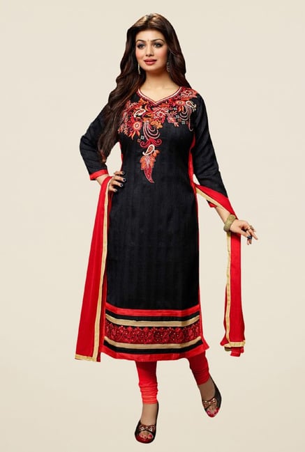 Triveni Graceful Black & Red Bhagalpuri Silk Dress Material Triveni Graceful Black & Red Bhagalpuri Silk Dress Material