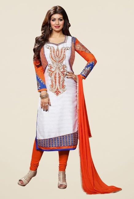 Triveni Amusing Off White & Orange Dress Material Triveni Amusing Off White & Orange Dress Material