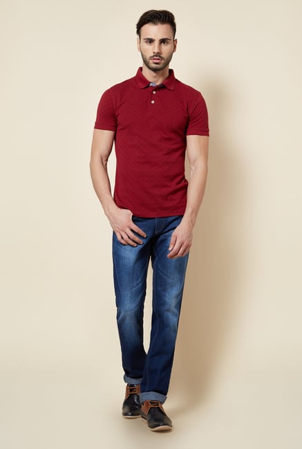 Zudio Maroon Printed Polo T Shirt Zudio Maroon Printed Polo T Shirt